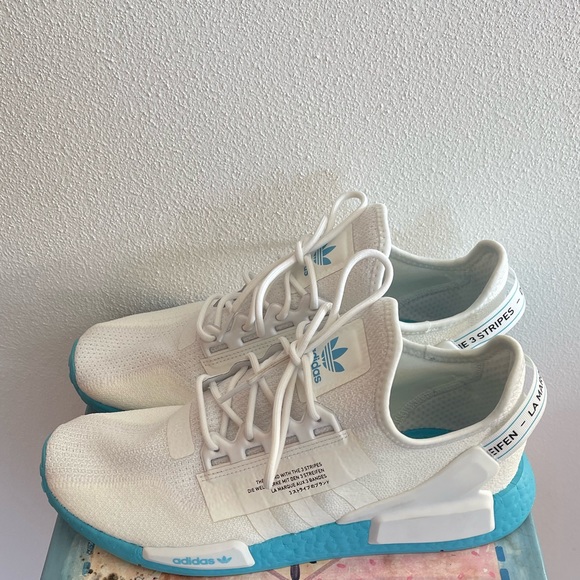 nmd white solar blue